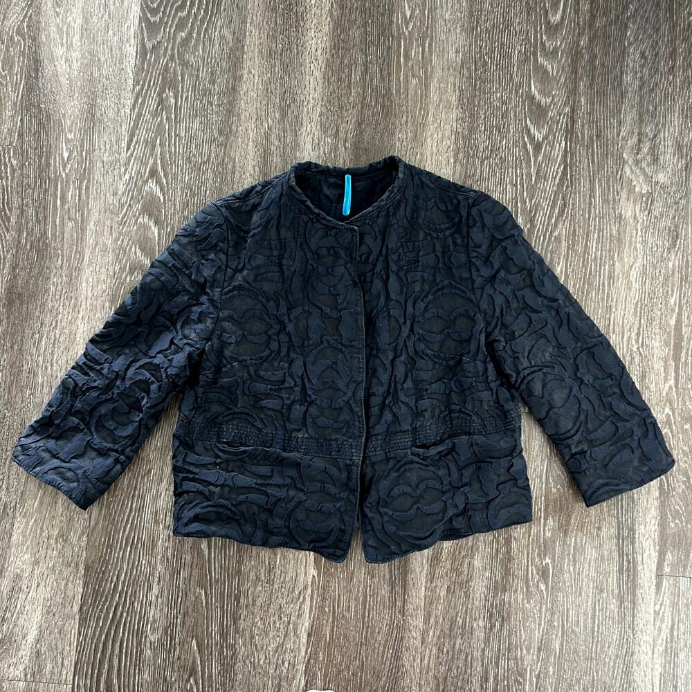 Vintage Piazza Sempione Blue Jacquard Double Flutter Jacket Italian 44 | US 8-10